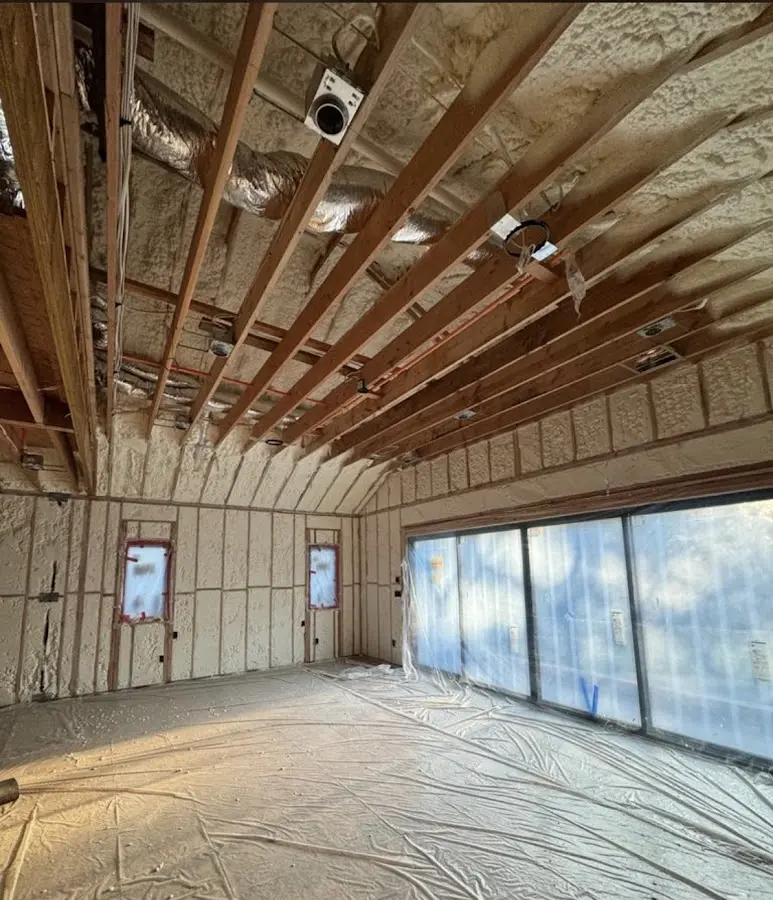 Interior walls and ceiling insulated with spray foam during new construction in Cloverleaf